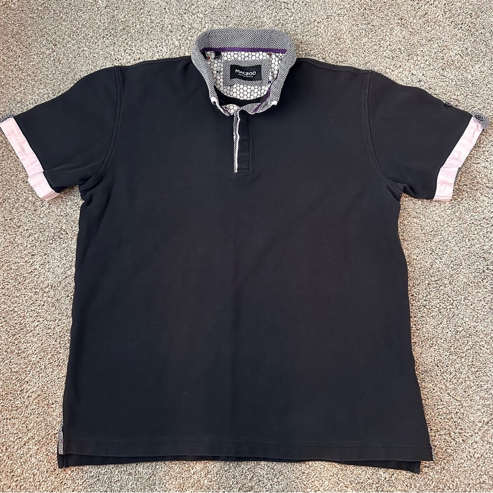 MACEOO | Mens Mozart Black Purple Bee Print Trim Short Sleeve Polo Shirt
